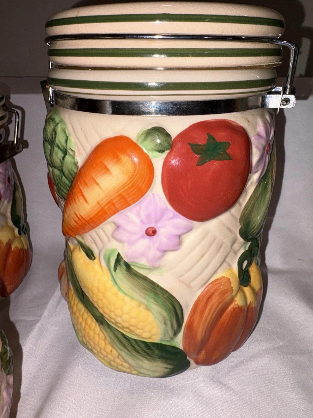 Gourmet Home Accents 3 Canisters & Soap Dispenser , Embossed Set Vintage