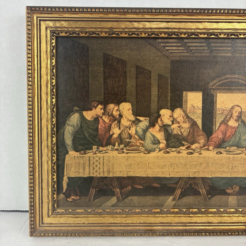 The Last Supper by Da Vinci Edward Gross Co. New York 16x9" Wood Frame Vintage - Image 2 of 4