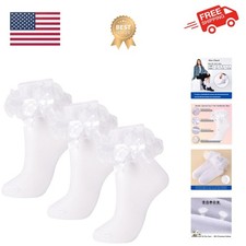 Women's Big Ruffle Socks with Bows Double Lace Turn Cuff Size 9-11, 3 Pairs