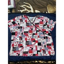 SB Scrubs Women's Medical Scrub Uniform Top Breast Cancer awareness Hearts 2XL