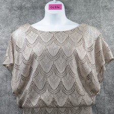 S.L. Fashions Dress Womens 14 Gold Lace Blouson Fringe Gatsby Art Deco