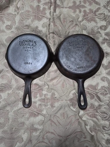 Lot Of 2 Vintage Wagner Ware Sidney -O- 1053E/1053 I No. 3 Cast Iron Skillets