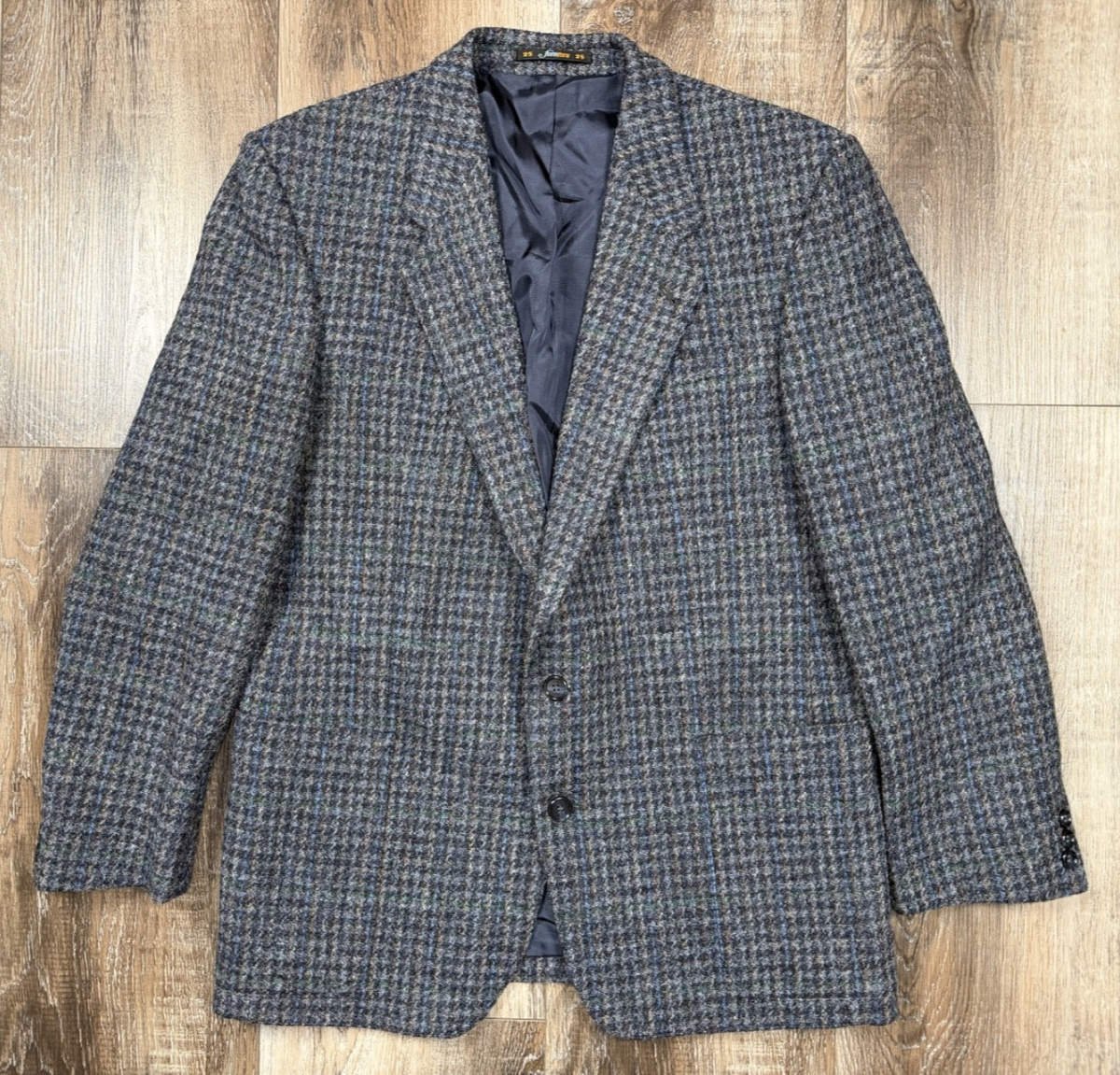 Vintage Harris Tweed Sport Coat 40R Blue Scottish Wool Handwoven 