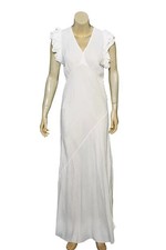 Doen Crepe Dress S 6 Women Casual Flutter Sleeve Bias White Boho Maxi NWD 46544