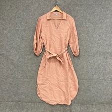 Target Linen Dress Womens Size 10 Peach Long Sleeve Belt Collar V-Neck A-Line