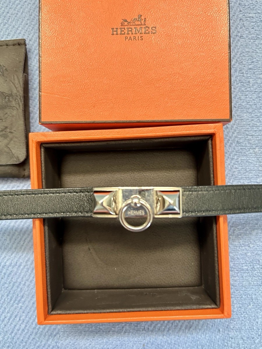 が Hermes Rivale Double Tour Bangle Bracelet Black Leather | eBay