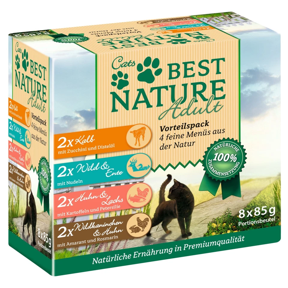 Best Nature Multi-Pack Nassfutter für Katzen, 8x 85g Alleinfutter Katzenfutter 