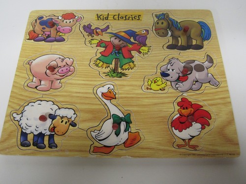 Preschool Wooden 8 Piece Farm Animals Puzzle With Pegs Ships Free