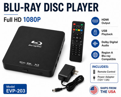 Nutromo EVP-203 Blu-Ray DVD Player Full HD 1080P HDMI USB Region A New In Box