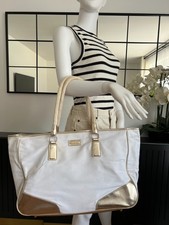 Versace Parfums Borsa Grande Tela Bianca Bordo Oro Manico Corda Viaggio Spiaggia