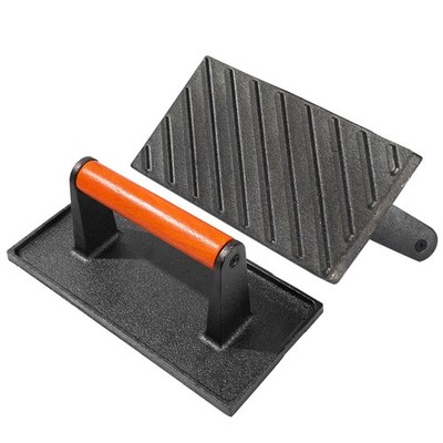 Heavy Duty Grill Press, Cast Iron With Wood Handle, For Bacon Meat, Black