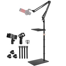 BILIONE Microphone Stand Floor with Tray Boom Arm, 5.5lbs Weighted Base, He...