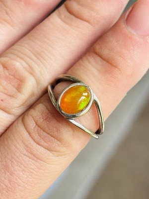 TJC Silber und natürlicher äthiopischer Opal Solitär Ring UK Größe O gebraucht
