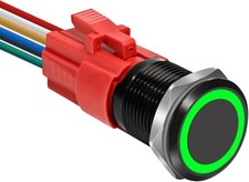 16mm Latching Push Button Switch 12V Waterproof Shell Green Color: Green light