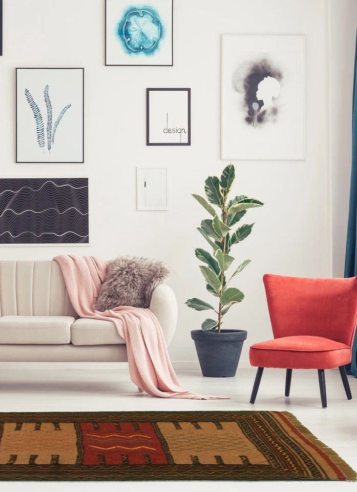 Traditional Vintage Hand Woven Carpet 3'10" x 5'7" Wool Kilim Area Rug - Image 2 of 4