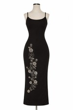Justify Black Floral Embroidered Strappy Maxi Dress Scoop Neck Size M