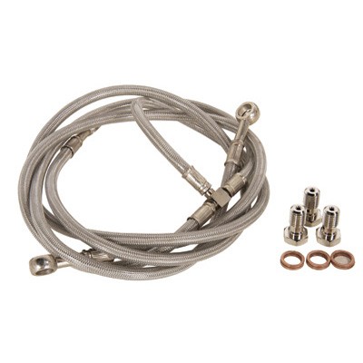 Tusk Front Steel Braided Brake Line Std Length Silver For YAMAHA RAPTOR 660 700
