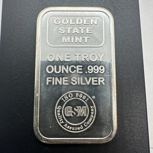 Vintage 1 oz .999 *FINE SILVER BAR One Troy Ounce GOLDEN STATE MINT GM ISO 9001