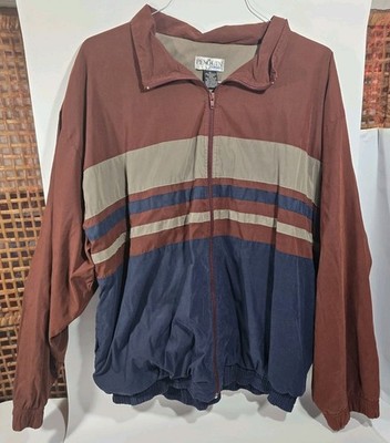 80's/90's Penguin Sport Windbreaker Striped Maroon Blue Grey Size XL Pockets