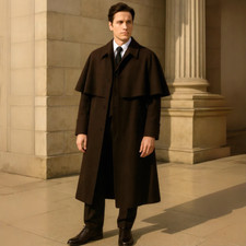 Men  s Brown Regency Inverness Cloak Coat Victorian Greatcoat Cape