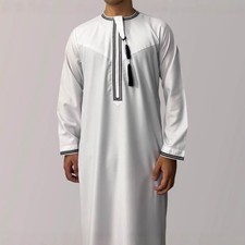Long Sleeve Embroidered Jubba Men Saudi Thobe Loose Arabic Robe Modest ramadan