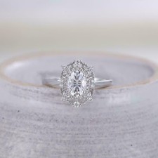 1 Ct Oval Cut Lab Created Daimond Halo Wedding Engagement Ring 14k White Gold FN