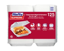 Hefty Supreme Foam Hinged Lid Container, 1-Compartment, 125 ct.