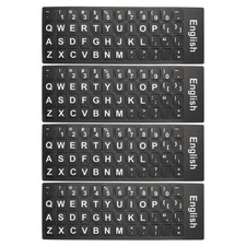 English Keyboard Stickers Cover Frosted, Black Background White Lettering 4pcs