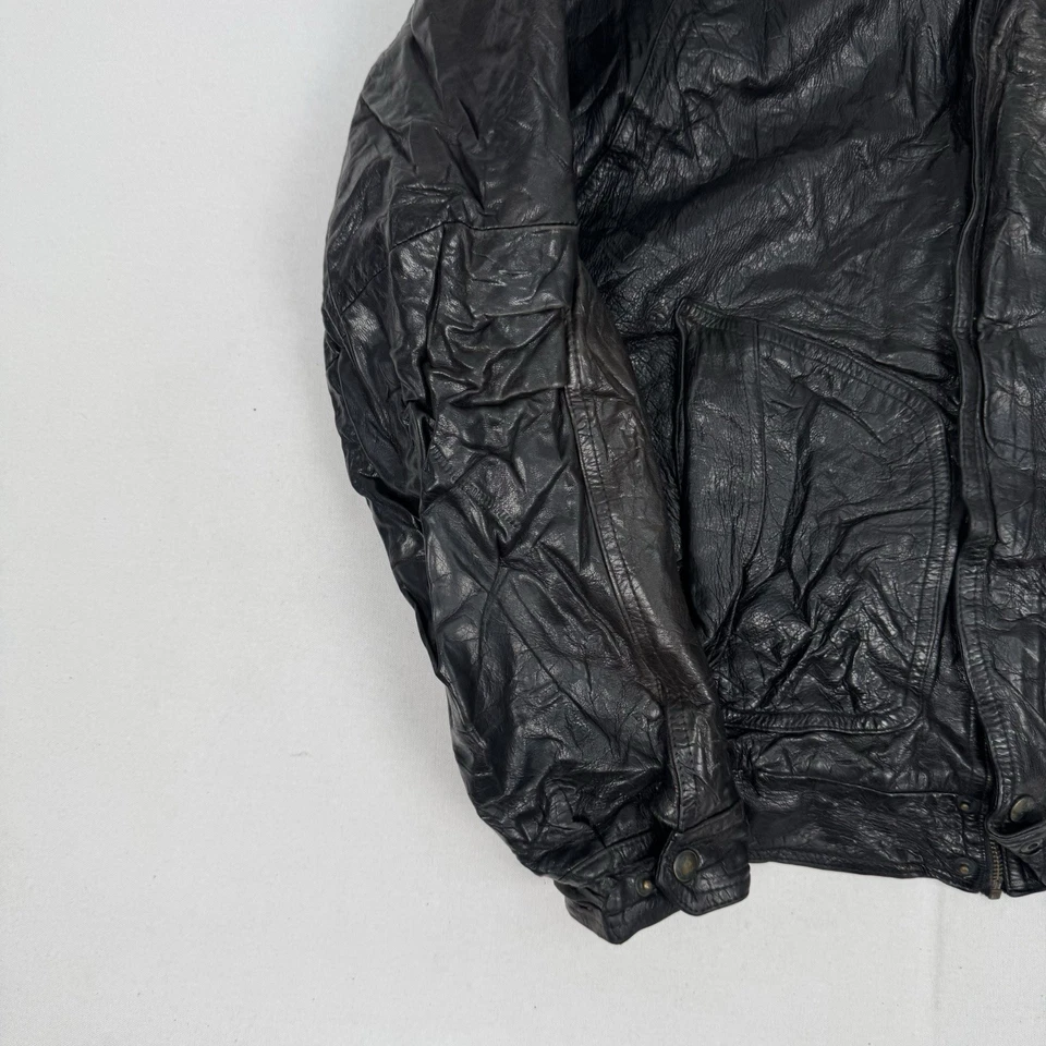 Savile Row Real Leather Bomber Jacket Full Zip Biker Motorcyle Military Mens L - Image 2 of 4