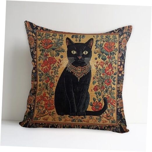 William Morris Abstract Vintage Black Cat Design Throw Pillow Cover Black Cat4