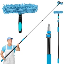 MAVRIZ 5-12 ft Window Cleaning Kit Extension Pole Squeegee Indoor Outdoor Hig...