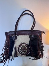 Genuine Cowhide Leather Hair on Tote Shoulder Bag With Straps Western Style
