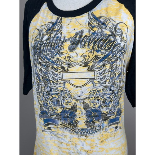 Camicia Harley-Davidson L manica 3/4 burnout strass bling americana Y2K - Foto 2 di 9