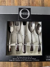 NEW Oneida Stafford 65-Piece Dishwasher Safe Flatware Set for 12, Silver/Mirror