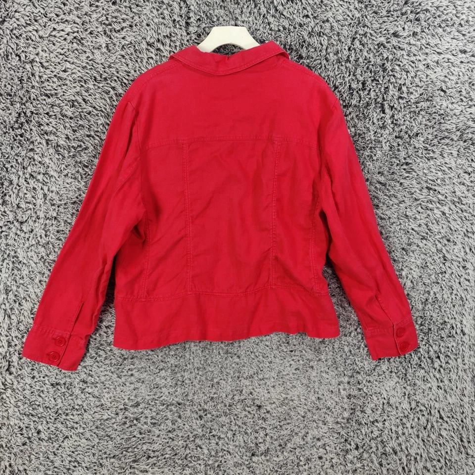 Chicos Mujer 3 US XL Rojo 100% Lino Botón Frontal Chaqueta Blazer Viaje Resort Foto 2 de 4