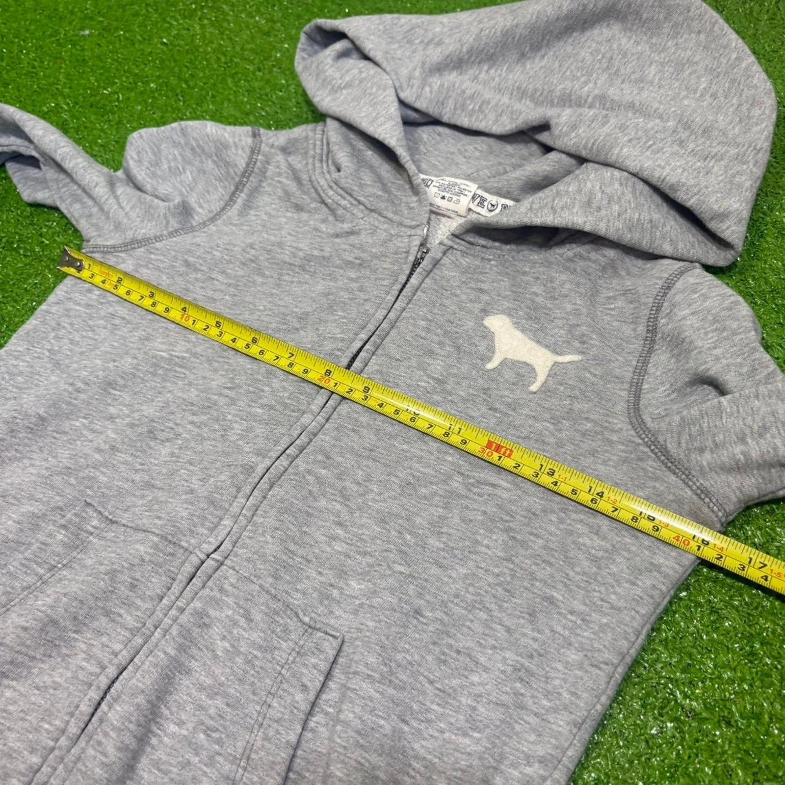 UNDERCOVER Victorias Secret ROSA Felpa con Cappuccio Zip Y2K Cane Grigio Giacca Retrò Taglia XS Retrò