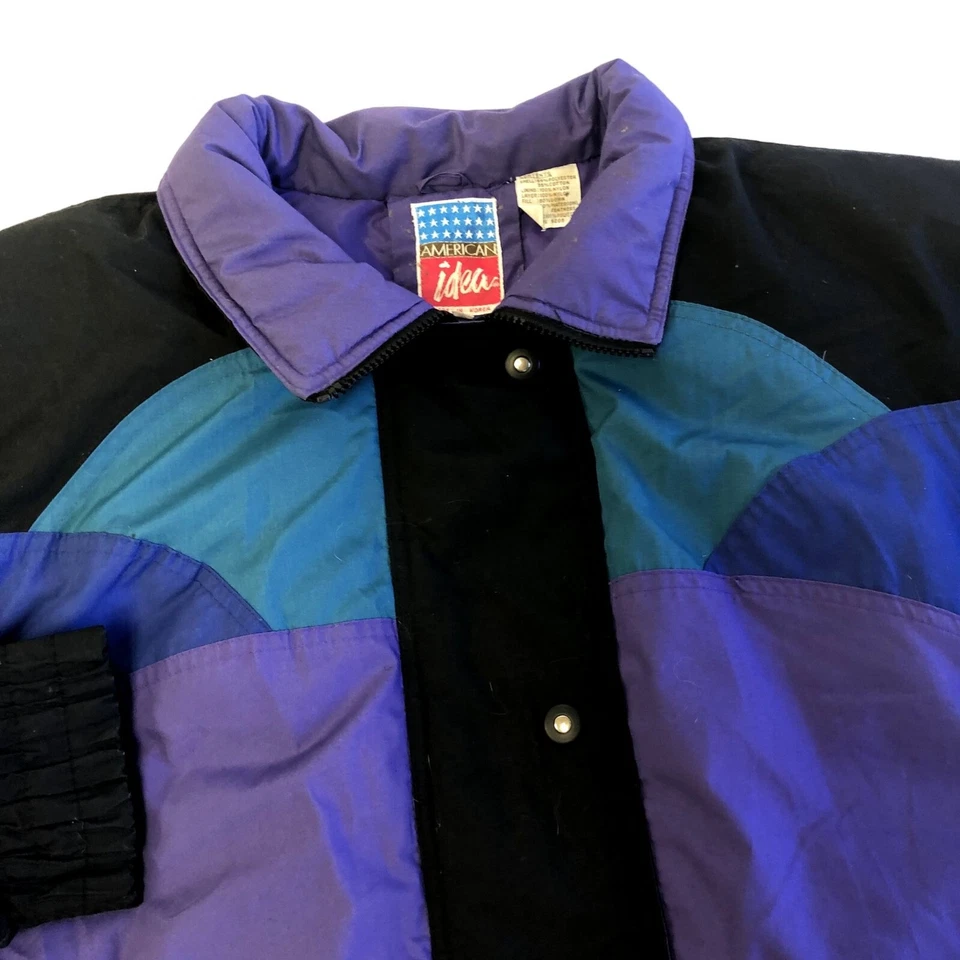 De Colección Años 80 90 Negro Púrpura ABAJO Relleno PUFFER Abrigo RETRO Invierno Nieve ESQUÍ Chaqueta XL Foto 3 de 4