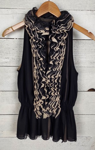 Robert Rodriquez Blouse Womens Small Ruffle Lace Overlay Pleated Cocktail Party
