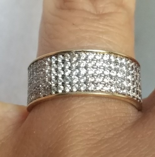 14k Yellow gold pave setting Engagement Wedding promise wide Band 7 mm - Picture 3 of 10