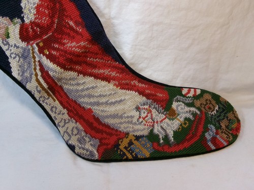 Vintage Needlepoint Wool Christmas Stocking ~ Santa Reading List - Picture 3 of 8