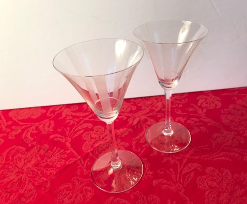 Martini /Liquor glasses pair Etched vertical stripes 6sided stem FREE SHIP - Picture 3 of 4