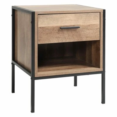 Industrial Bedside Cabinet Rustic Wood Large Drawer Side End Table with Shelf UK