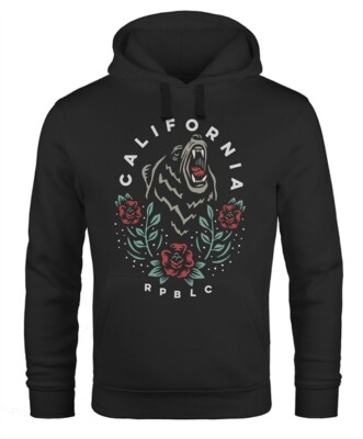 Hoodie Herren Kalifornien Bär Blumen Blüten Print Kapuzen-Pullover Männer