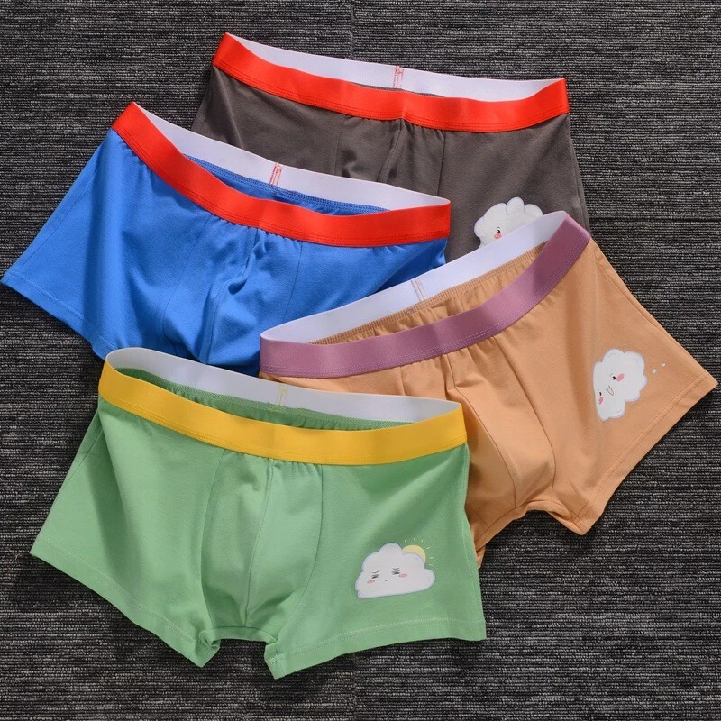 Solid Boxer Briefs Men's Cute Cotton Underwear Mid-rise Panties Breathable