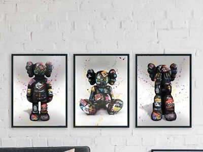 Kaws Banksy bear graffiti print pop modern street urban wall art poster set of 3