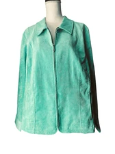 CJ Banks Womens Mint Green Zip-Up Corduroy Jacket Size 2X