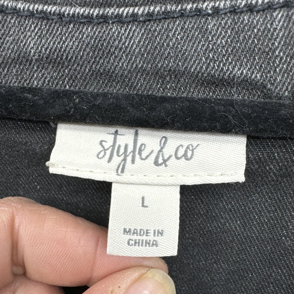 Chaqueta vaquera negra Style & Co para mujer L elástica desgastada ☼ Foto 3 de 4