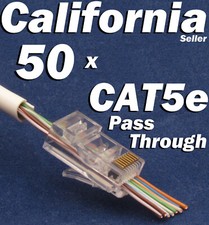 50 Pcs RJ45 CAT5e Network Cable Modular Plug 8P8C Connector End Pass Through 8-8