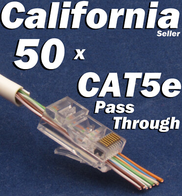 50 Pcs RJ45 CAT5e Network Cable Modular Plug 8P8C Connector End Pass Through 8-8