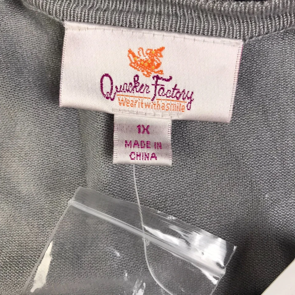 Quacker Factory Sweater Womens 1X Gray Leopard Rhinestone Button Up Cardigan NEW - Image 3 of 4